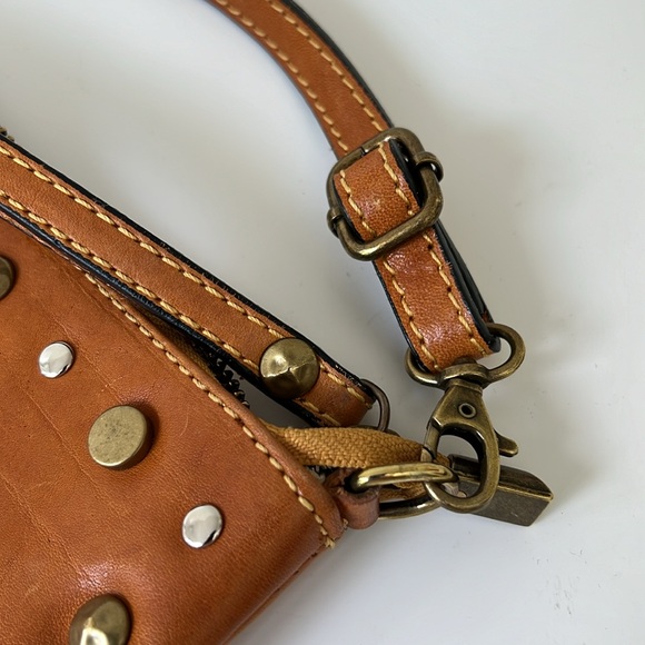 Pratesi Firenze Studded Cognac Brown Leather Clutch Wristlet Crossbody Bag Italy - Picture 6 of 14